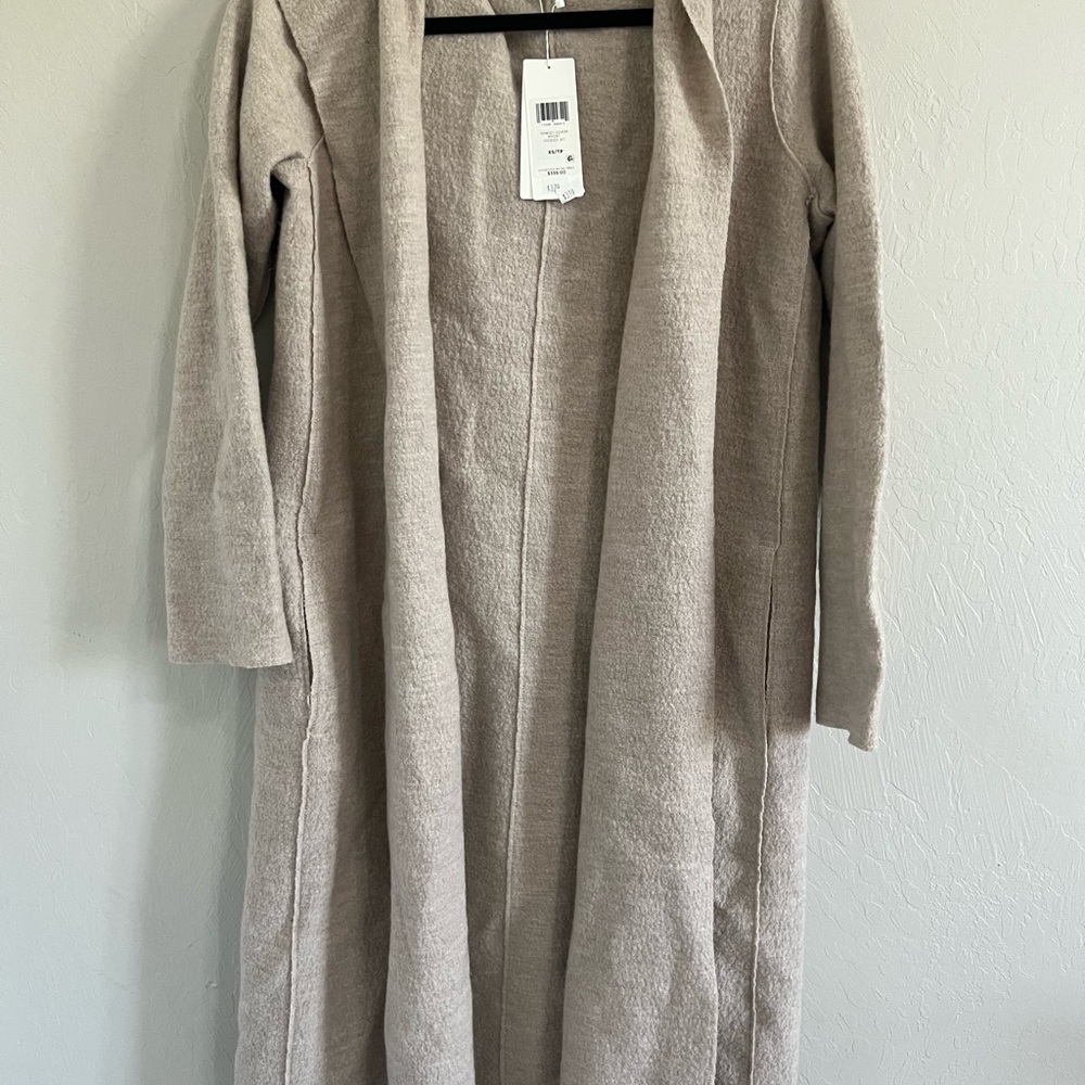Long Beige Open Front Cardigan